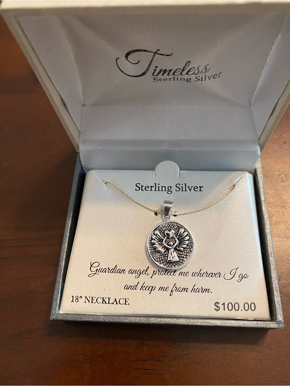 Timeless Sterling Silver Guardian Angel Pendant Necklace NWOT